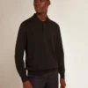 Men’s long-sleeved polo shirt in black merino wool