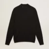 Men’s long-sleeved polo shirt in black merino wool