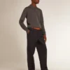 Men’s long-sleeved polo shirt in gray merino wool
