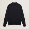 Men’s long-sleeved polo shirt in navy-blue merino wool