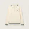 Men’s long-sleeved polo shirt in white knit with contrasting edges and removable pin