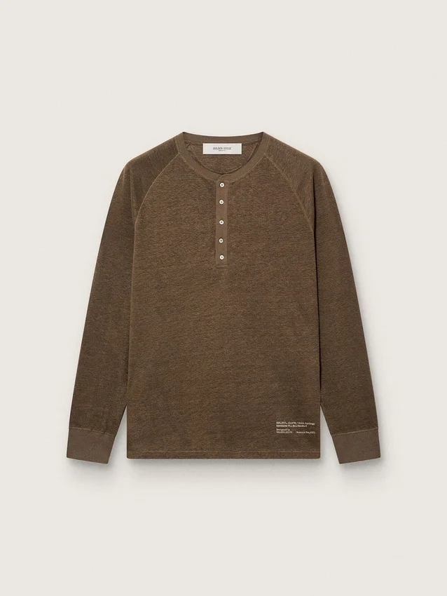 Men's long-sleeved sweater in tortoiseshell-brown linen jersey