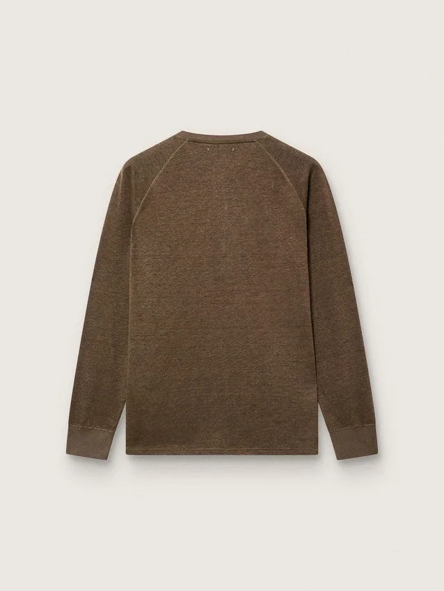 Men's long-sleeved sweater in tortoiseshell-brown linen jersey