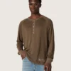 Men's long-sleeved sweater in tortoiseshell-brown linen jersey