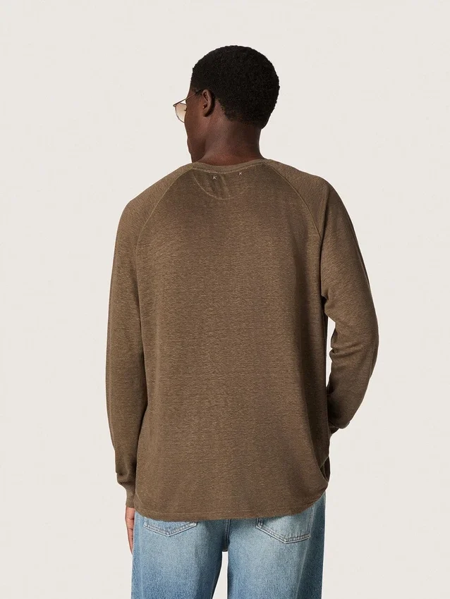 Men's long-sleeved sweater in tortoiseshell-brown linen jersey