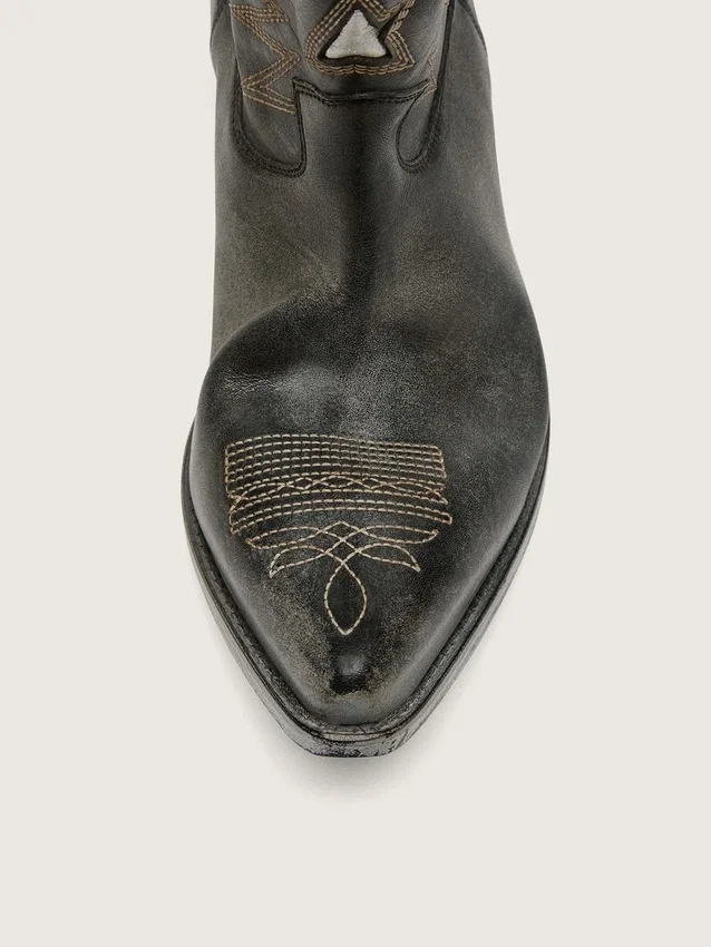 Men's low Wish Star boots in black leather with silver star