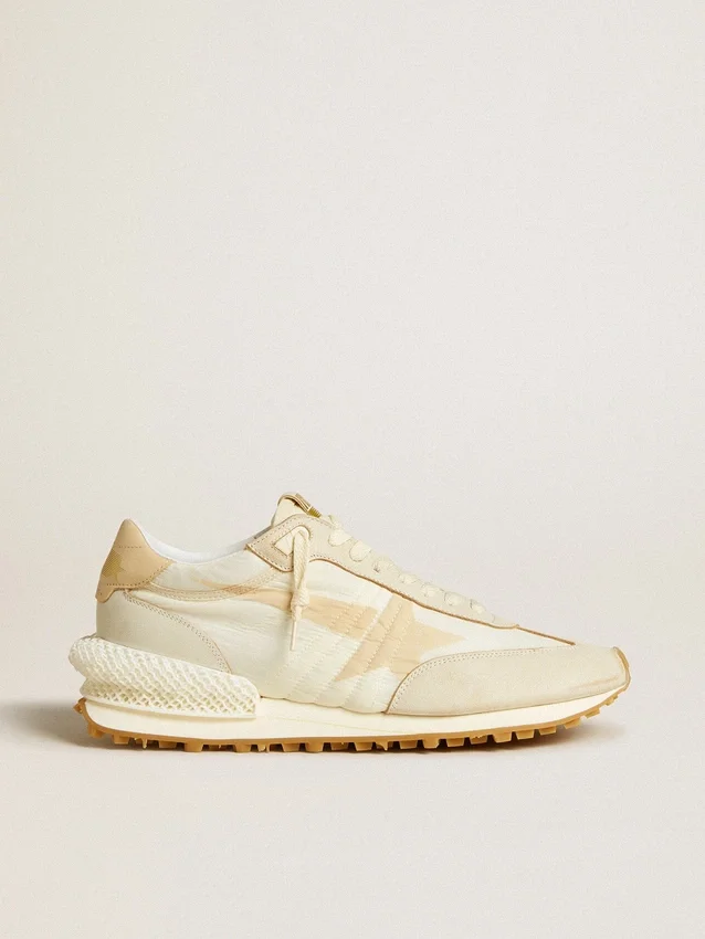 Men's Marathon in beige nylon and gray leather with beige printed star