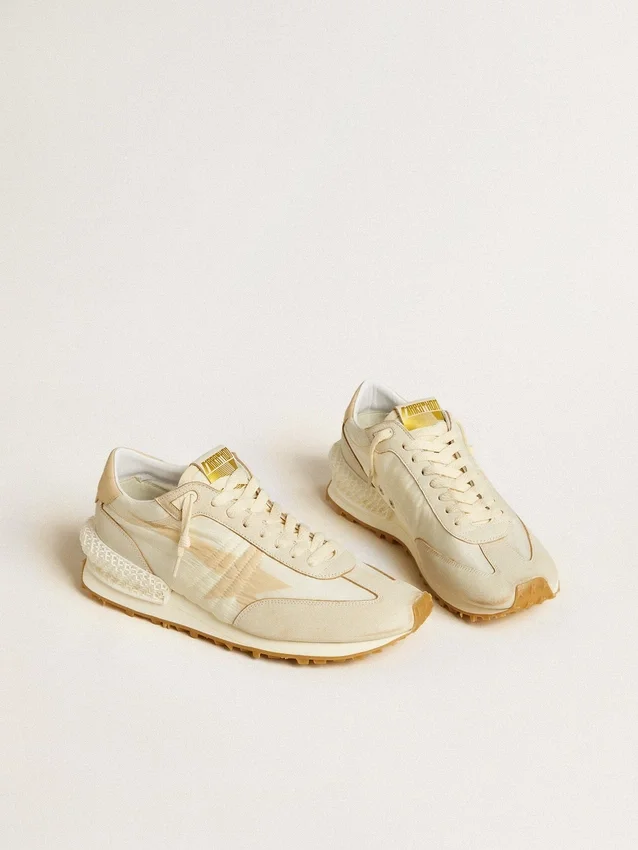 Men's Marathon in beige nylon and gray leather with beige printed star