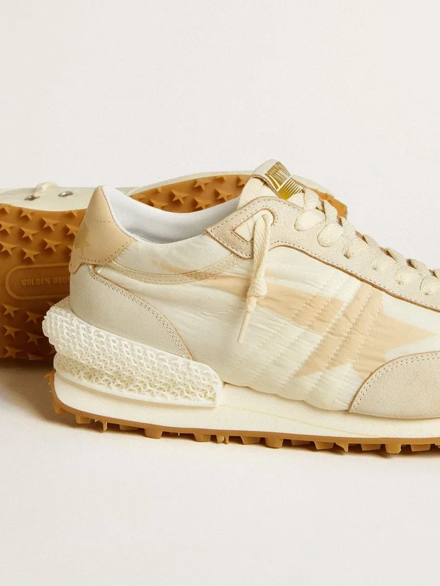 Men's Marathon in beige nylon and gray leather with beige printed star