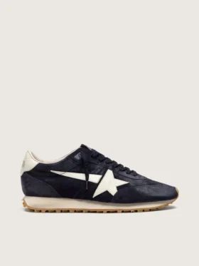 Men’s Marathon in blue navy suede with white leather star and heel tab