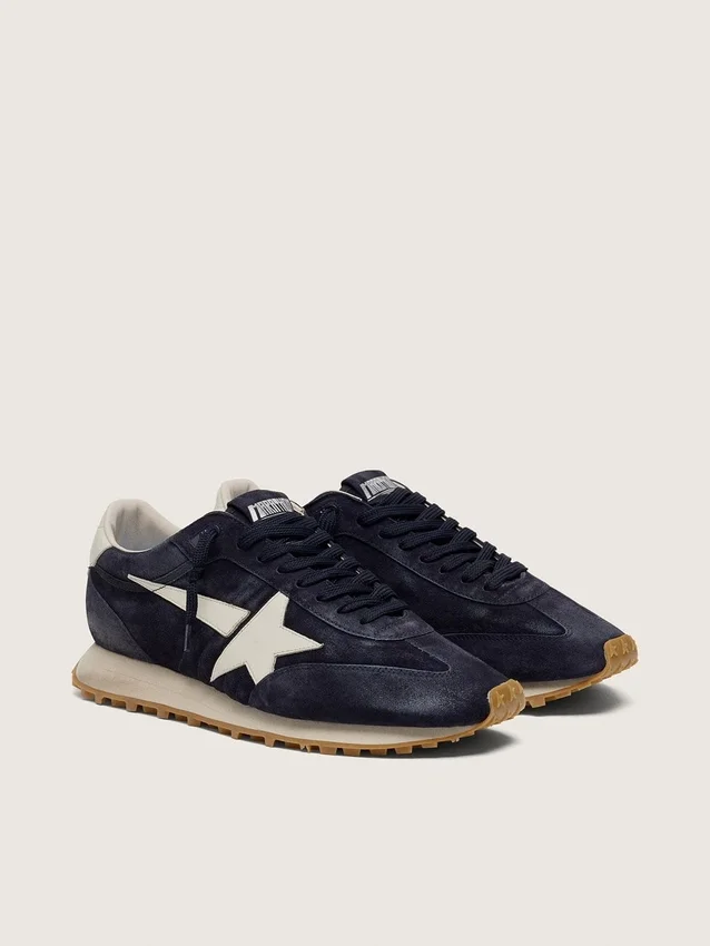 Men’s Marathon in blue navy suede with white leather star and heel tab
