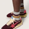 Men's Marathon in burgundy mesh and suede with printed pink star