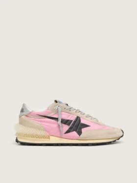 Men's Marathon in pink nylon and gold suede with black printed star
