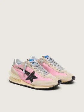 Men’s Marathon in pink nylon and gold suede with black printed star
