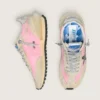 Women's Marathon in pink nylon and beige suede with black printed star