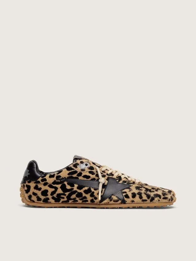 Men's Marathon Speed in beige and black leopard-print pony skin with black leather star