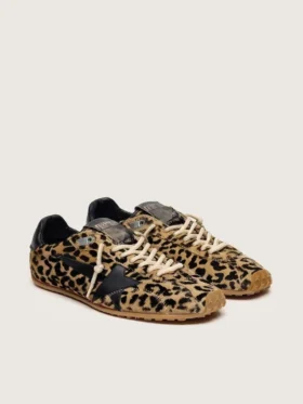 Men’s Marathon Speed in beige and black leopard-print pony skin with black leather star