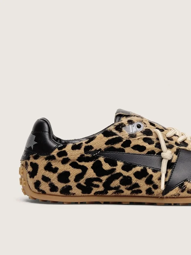Men's Marathon Speed in beige and black leopard-print pony skin with black leather star