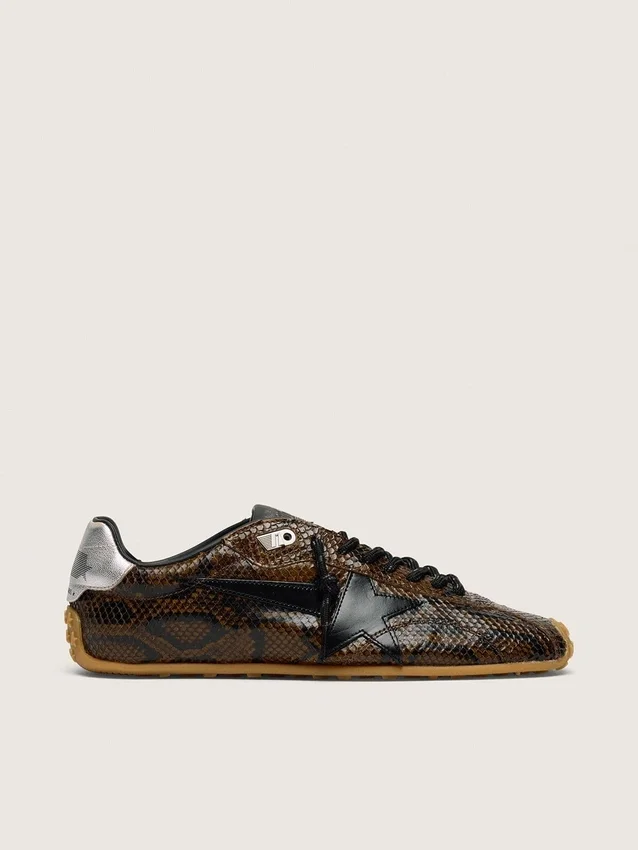 Men's Marathon Speed in leather with brown snake print, black star and silver leather heel tab