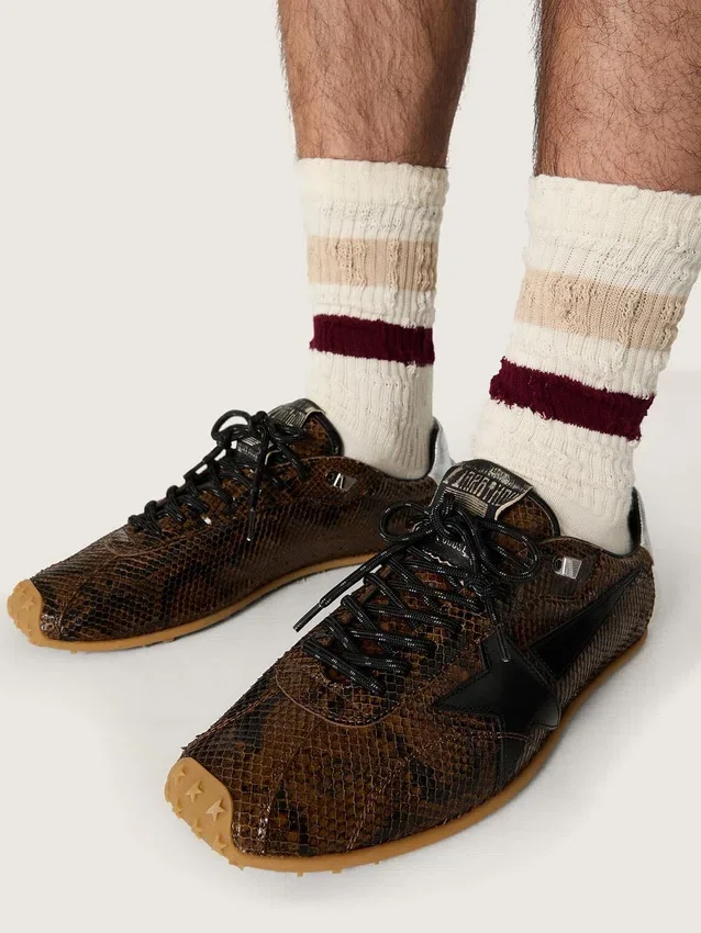 Men's Marathon Speed in leather with brown snake print, black star and silver leather heel tab