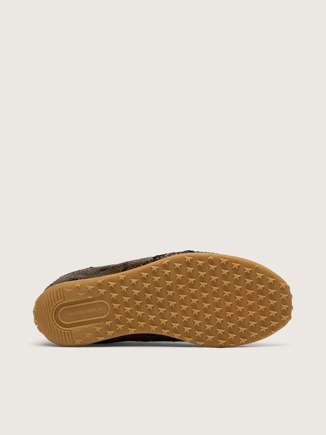 Men's Marathon Speed in leather with brown snake print, black star and silver leather heel tab
