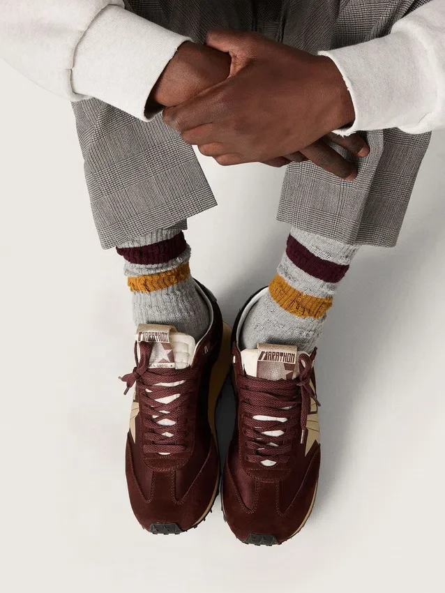 Men's Marathon with brown satin upper and platinum leather star