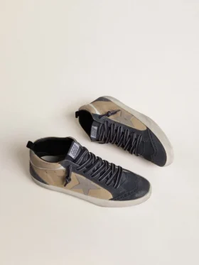 Men’s Mid Star in beige and blue suede with gray nappa leather star and white leather flash
