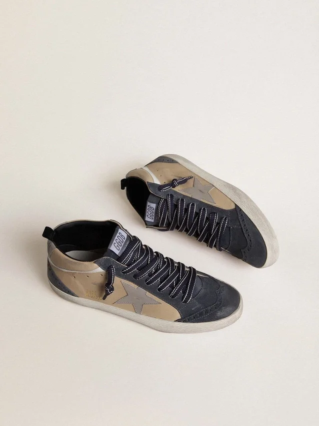 Men's Mid Star in beige and blue suede with gray nappa leather star and white leather flash