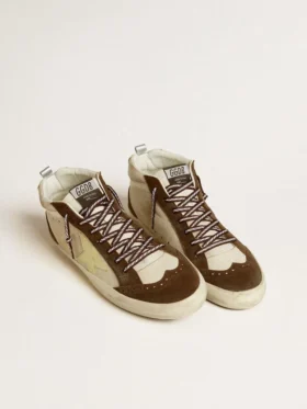 Men’s Mid Star in beige glitter with yellow suede star and cotton flash