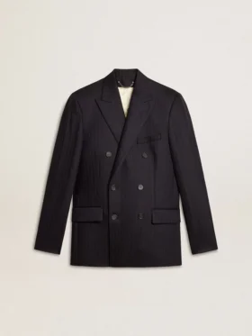 Men's midnight blue wool double-breasted blazer