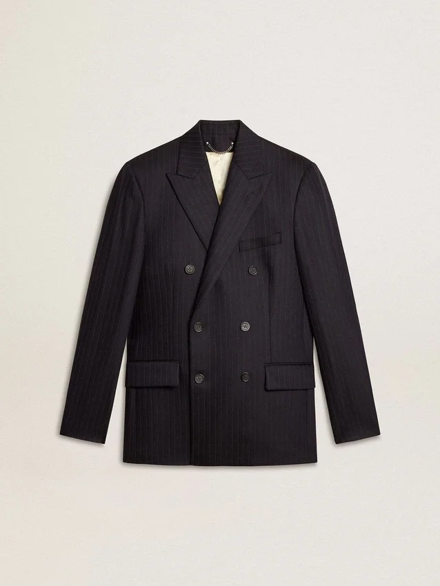Men's midnight blue wool double-breasted blazer