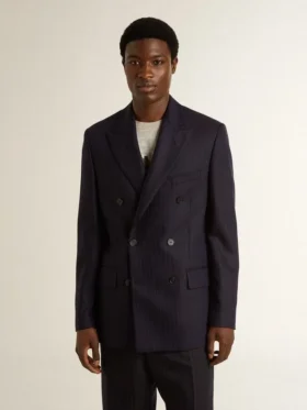 Men’s midnight blue wool double-breasted blazer