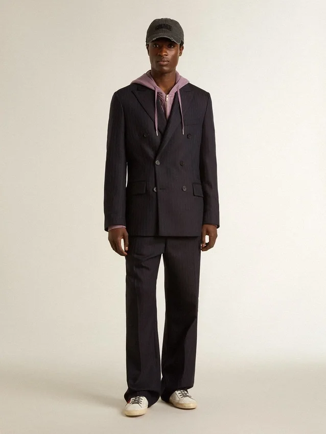 Men's midnight blue wool double-breasted blazer