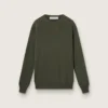 Men's military green crew neck sweater with 'Golden' lettering on the back