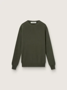Men's military green crew neck sweater with 'Golden' lettering on the back