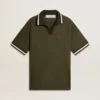 Men's military-green jersey polo with embroidery