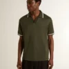 Men's military-green jersey polo with embroidery