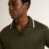 Men's military-green jersey polo with embroidery