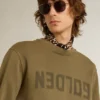 Men's olive green sweatshirt with Golden lettering