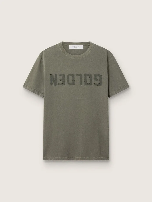 Men's olive green T-shirt with Golden lettering