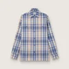Men's oversized shirt in indigo and beige checked cotton