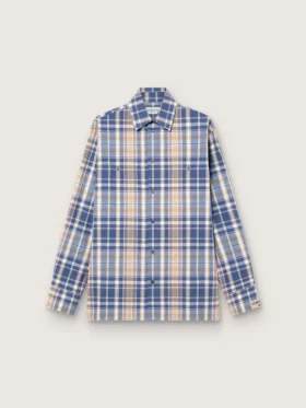 Men's oversized shirt in indigo and beige checked cotton
