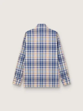 Men’s oversized shirt in indigo and beige checked cotton