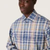 Men's oversized shirt in indigo and beige checked cotton