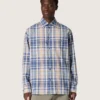 Men's oversized shirt in indigo and beige checked cotton