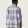 Men's oversized shirt in indigo and beige checked cotton