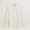 Men’s oversized worn-white shirt with vertical stripes