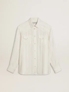 Men’s oversized worn-white shirt with vertical stripes