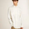 Men’s oversized worn-white shirt with vertical stripes