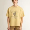 Men's oversized yellow cotton T-shirt with blue print